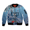 Personalized Geelong Cats Football Mascot Sleeve Zip Bomber Jacket Aboriginal Dot Art Style Vibrant Indigenous Pattern Design