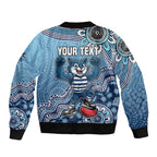 Personalized Geelong Cats Football Mascot Sleeve Zip Bomber Jacket Aboriginal Dot Art Style Vibrant Indigenous Pattern Design