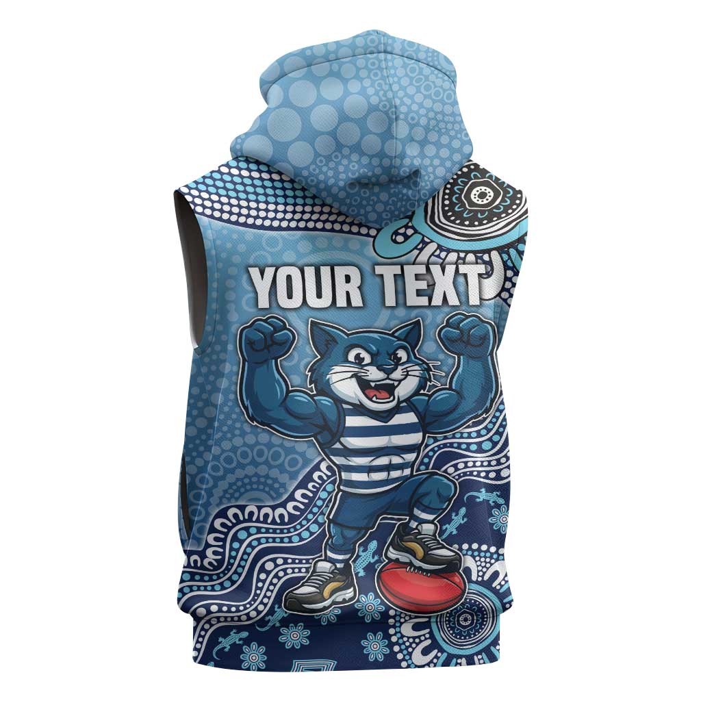 Personalized Geelong Cats Football Mascot Sleeveless Hoodie Aboriginal Dot Art Style Vibrant Indigenous Pattern Design