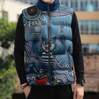 Personalized Geelong Cats Football Mascot Sleeveless Puffer Jacket Aboriginal Dot Art Style Vibrant Indigenous Pattern Design