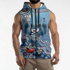 Personalized Geelong Cats Football Mascot Sleeveless Zip Hoodie Aboriginal Dot Art Style Vibrant Indigenous Pattern Design