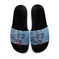 Personalized Geelong Cats Football Mascot Slide Sandals Aboriginal Dot Art Style Vibrant Indigenous Pattern Design