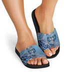Personalized Geelong Cats Football Mascot Slide Sandals Aboriginal Dot Art Style Vibrant Indigenous Pattern Design