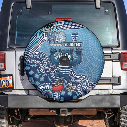 Personalized Geelong Cats Football Mascot Spare Tire Cover Aboriginal Dot Art Style Vibrant Indigenous Pattern Design