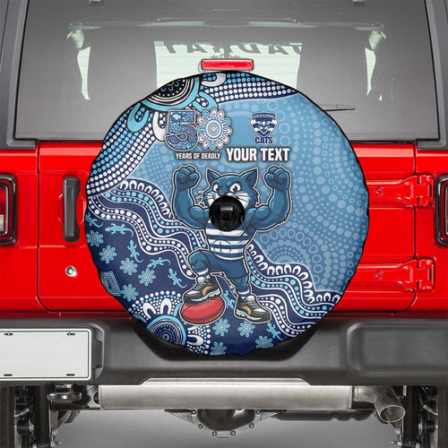 Personalized Geelong Cats Football Mascot Spare Tire Cover Aboriginal Dot Art Style Vibrant Indigenous Pattern Design