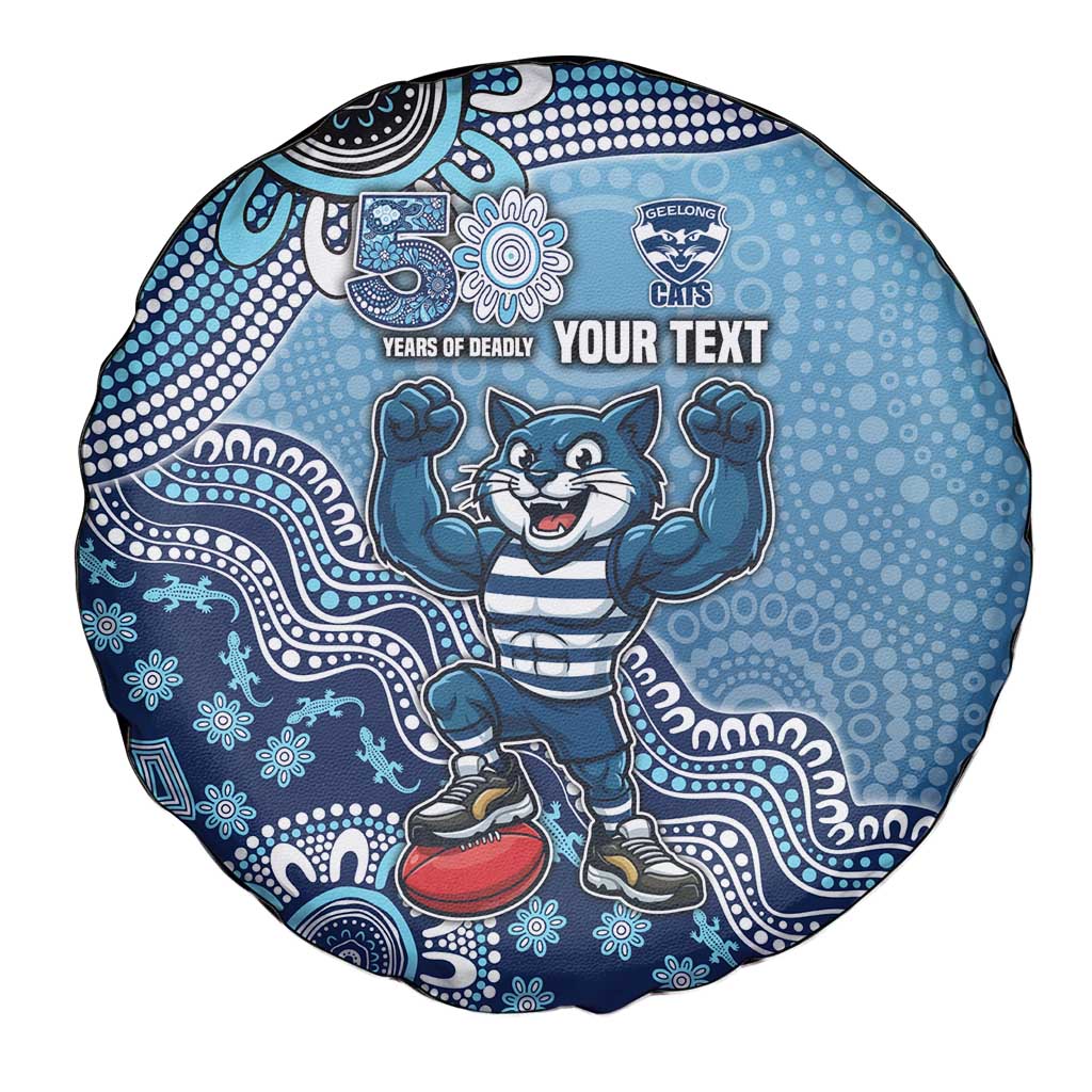 Personalized Geelong Cats Football Mascot Spare Tire Cover Aboriginal Dot Art Style Vibrant Indigenous Pattern Design