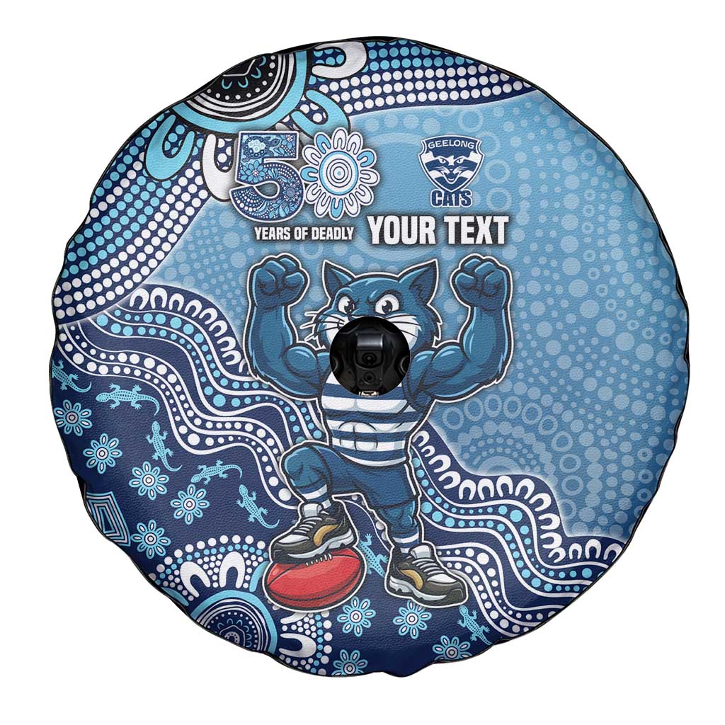 Personalized Geelong Cats Football Mascot Spare Tire Cover Aboriginal Dot Art Style Vibrant Indigenous Pattern Design