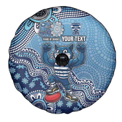 Personalized Geelong Cats Football Mascot Spare Tire Cover Aboriginal Dot Art Style Vibrant Indigenous Pattern Design