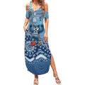 Personalized Geelong Cats Football Mascot Summer Maxi Dress Aboriginal Dot Art Style Vibrant Indigenous Pattern Design