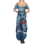 Personalized Geelong Cats Football Mascot Summer Maxi Dress Aboriginal Dot Art Style Vibrant Indigenous Pattern Design