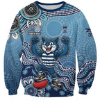 Personalized Geelong Cats Football Mascot Sweatshirt Aboriginal Dot Art Style Vibrant Indigenous Pattern Design