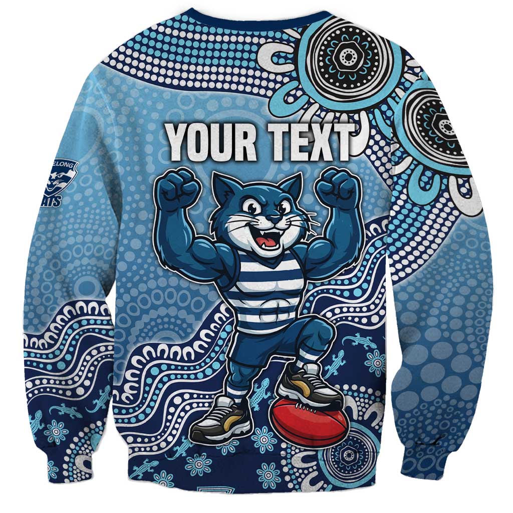 Personalized Geelong Cats Football Mascot Sweatshirt Aboriginal Dot Art Style Vibrant Indigenous Pattern Design