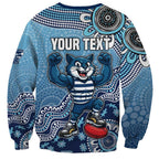 Personalized Geelong Cats Football Mascot Sweatshirt Aboriginal Dot Art Style Vibrant Indigenous Pattern Design