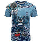 Personalized Geelong Cats Football Mascot T Shirt Aboriginal Dot Art Style Vibrant Indigenous Pattern Design