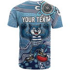 Personalized Geelong Cats Football Mascot T Shirt Aboriginal Dot Art Style Vibrant Indigenous Pattern Design