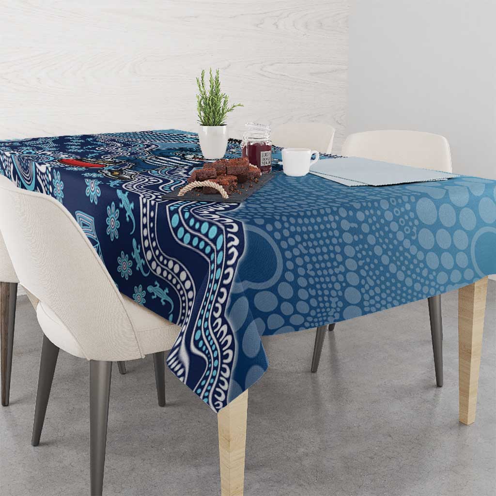 Personalized Geelong Cats Football Mascot Tablecloth Aboriginal Dot Art Style Vibrant Indigenous Pattern Design