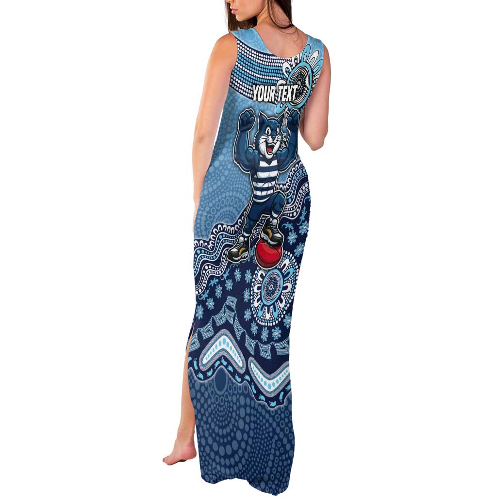 Personalized Geelong Cats Football Mascot Tank Maxi Dress Aboriginal Dot Art Style Vibrant Indigenous Pattern Design