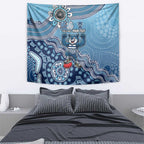 Personalized Geelong Cats Football Mascot Tapestry Aboriginal Dot Art Style Vibrant Indigenous Pattern Design