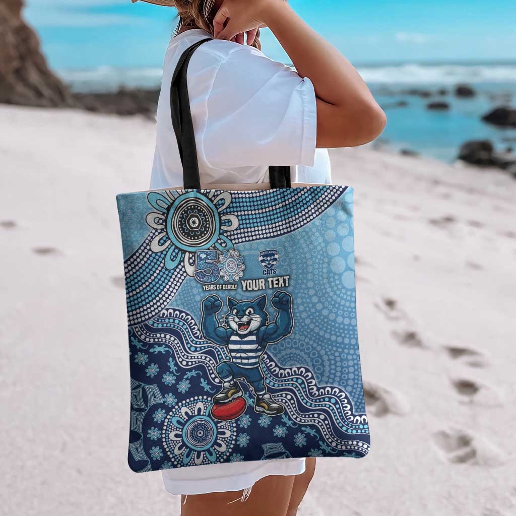 Personalized Geelong Cats Football Mascot Tote Bag Aboriginal Dot Art Style Vibrant Indigenous Pattern Design