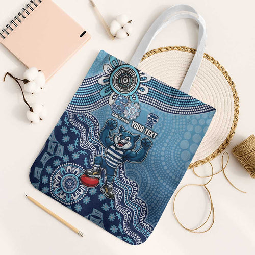 Personalized Geelong Cats Football Mascot Tote Bag Aboriginal Dot Art Style Vibrant Indigenous Pattern Design