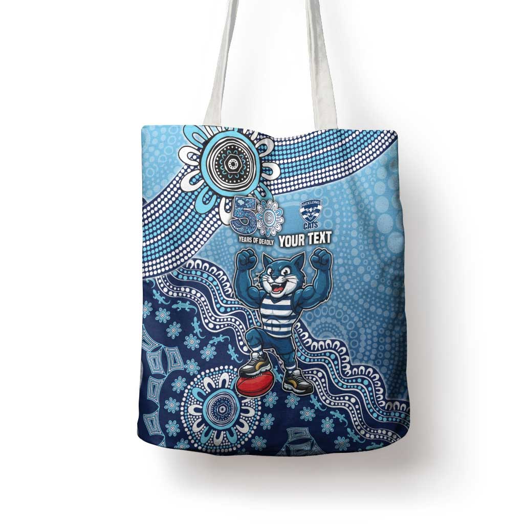 Personalized Geelong Cats Football Mascot Tote Bag Aboriginal Dot Art Style Vibrant Indigenous Pattern Design