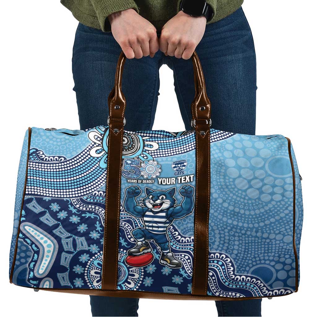 Personalized Geelong Cats Football Mascot Travel Bag Aboriginal Dot Art Style Vibrant Indigenous Pattern Design
