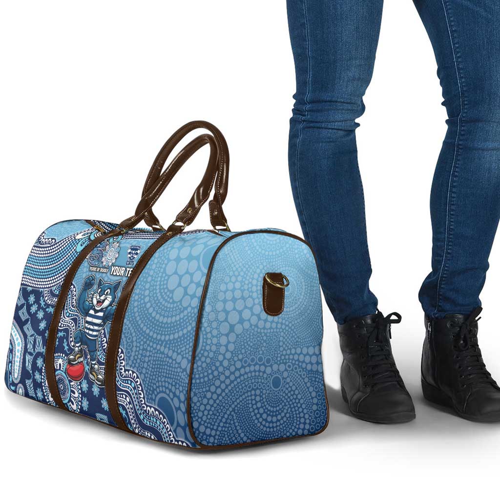 Personalized Geelong Cats Football Mascot Travel Bag Aboriginal Dot Art Style Vibrant Indigenous Pattern Design