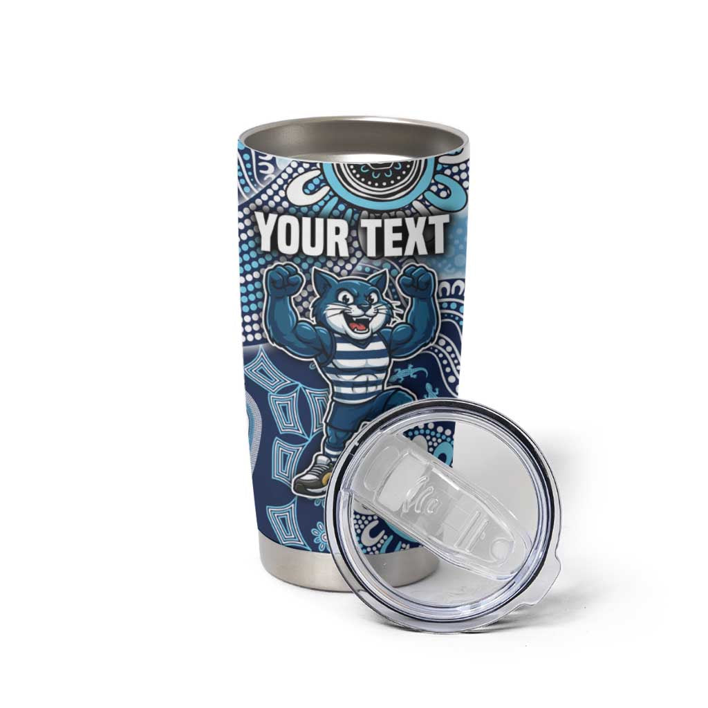 Personalized Geelong Cats Football Mascot Tumbler Cup Aboriginal Dot Art Style Vibrant Indigenous Pattern Design