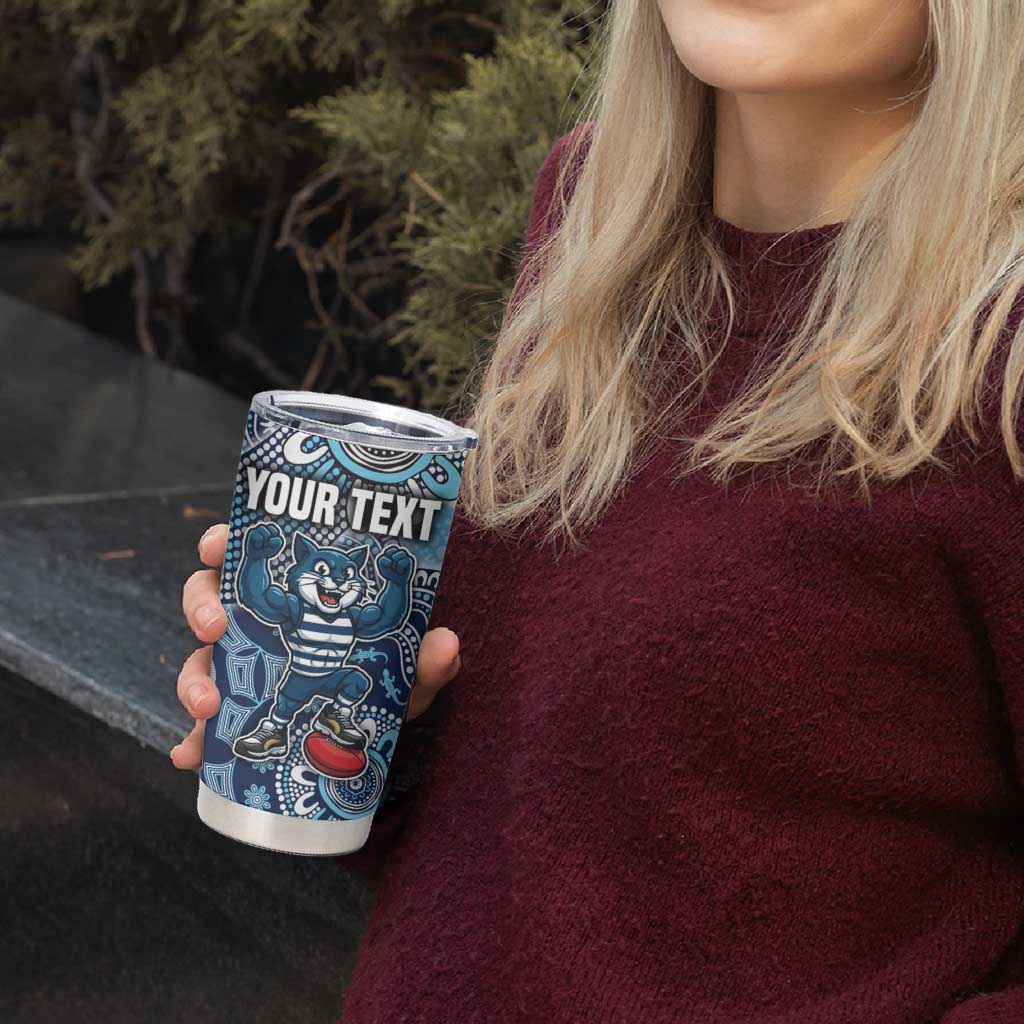 Personalized Geelong Cats Football Mascot Tumbler Cup Aboriginal Dot Art Style Vibrant Indigenous Pattern Design