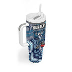 Personalized Geelong Cats Football Mascot Tumbler With Handle Aboriginal Dot Art Style Vibrant Indigenous Pattern Design
