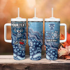 Personalized Geelong Cats Football Mascot Tumbler With Handle Aboriginal Dot Art Style Vibrant Indigenous Pattern Design