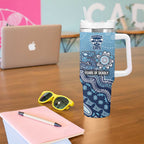 Personalized Geelong Cats Football Mascot Tumbler With Handle Aboriginal Dot Art Style Vibrant Indigenous Pattern Design