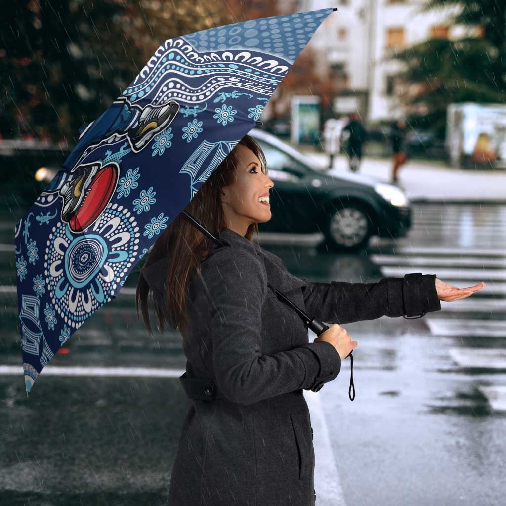 Personalized Geelong Cats Football Mascot Umbrella Aboriginal Dot Art Style Vibrant Indigenous Pattern Design