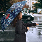 Personalized Geelong Cats Football Mascot Umbrella Aboriginal Dot Art Style Vibrant Indigenous Pattern Design