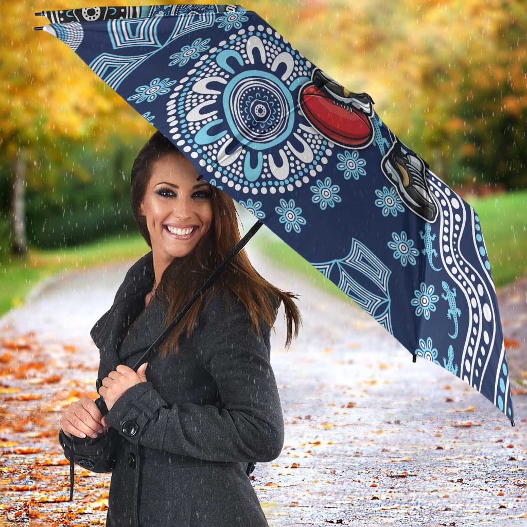 Personalized Geelong Cats Football Mascot Umbrella Aboriginal Dot Art Style Vibrant Indigenous Pattern Design