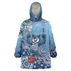 Personalized Geelong Cats Football Mascot Wearable Blanket Hoodie Aboriginal Dot Art Style Vibrant Indigenous Pattern Design