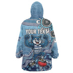 Personalized Geelong Cats Football Mascot Wearable Blanket Hoodie Aboriginal Dot Art Style Vibrant Indigenous Pattern Design