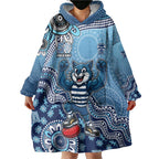Personalized Geelong Cats Football Mascot Wearable Blanket Hoodie Aboriginal Dot Art Style Vibrant Indigenous Pattern Design