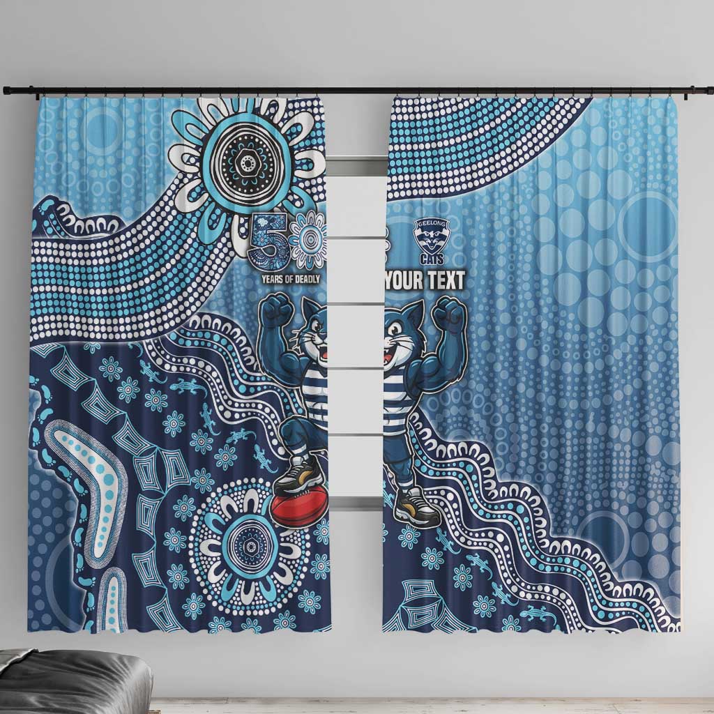 Personalized Geelong Cats Football Mascot Window Curtain Aboriginal Dot Art Style Vibrant Indigenous Pattern Design