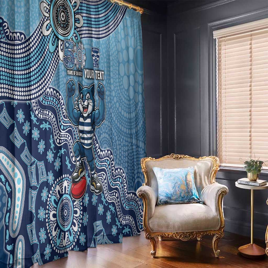 Personalized Geelong Cats Football Mascot Window Curtain Aboriginal Dot Art Style Vibrant Indigenous Pattern Design