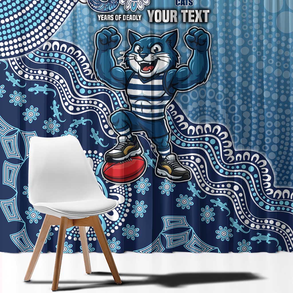 Personalized Geelong Cats Football Mascot Window Curtain Aboriginal Dot Art Style Vibrant Indigenous Pattern Design
