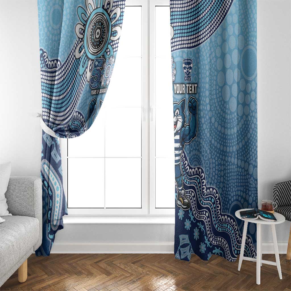 Personalized Geelong Cats Football Mascot Window Curtain Aboriginal Dot Art Style Vibrant Indigenous Pattern Design