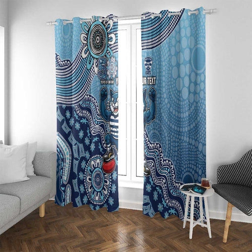 Personalized Geelong Cats Football Mascot Window Curtain Aboriginal Dot Art Style Vibrant Indigenous Pattern Design