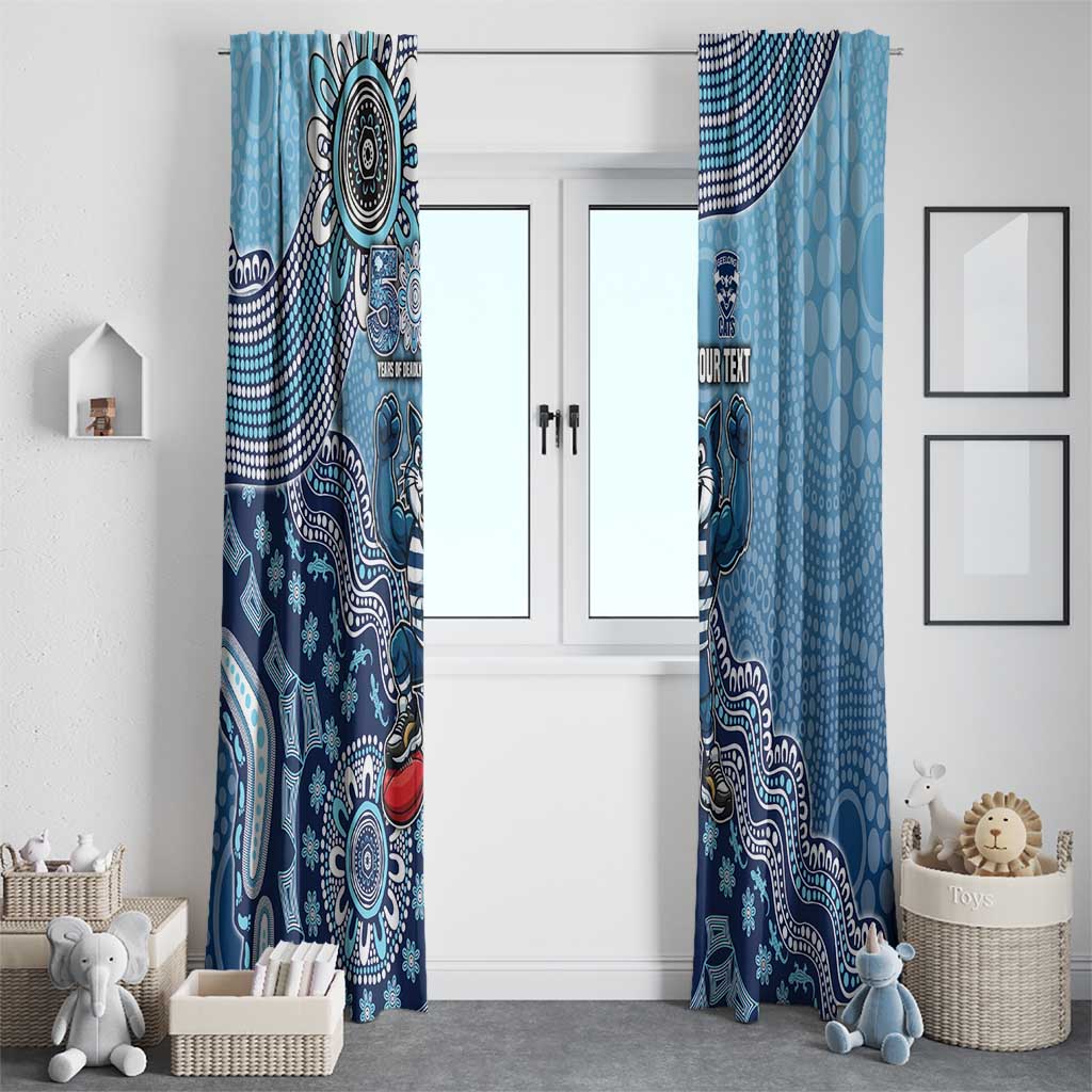Personalized Geelong Cats Football Mascot Window Curtain Aboriginal Dot Art Style Vibrant Indigenous Pattern Design