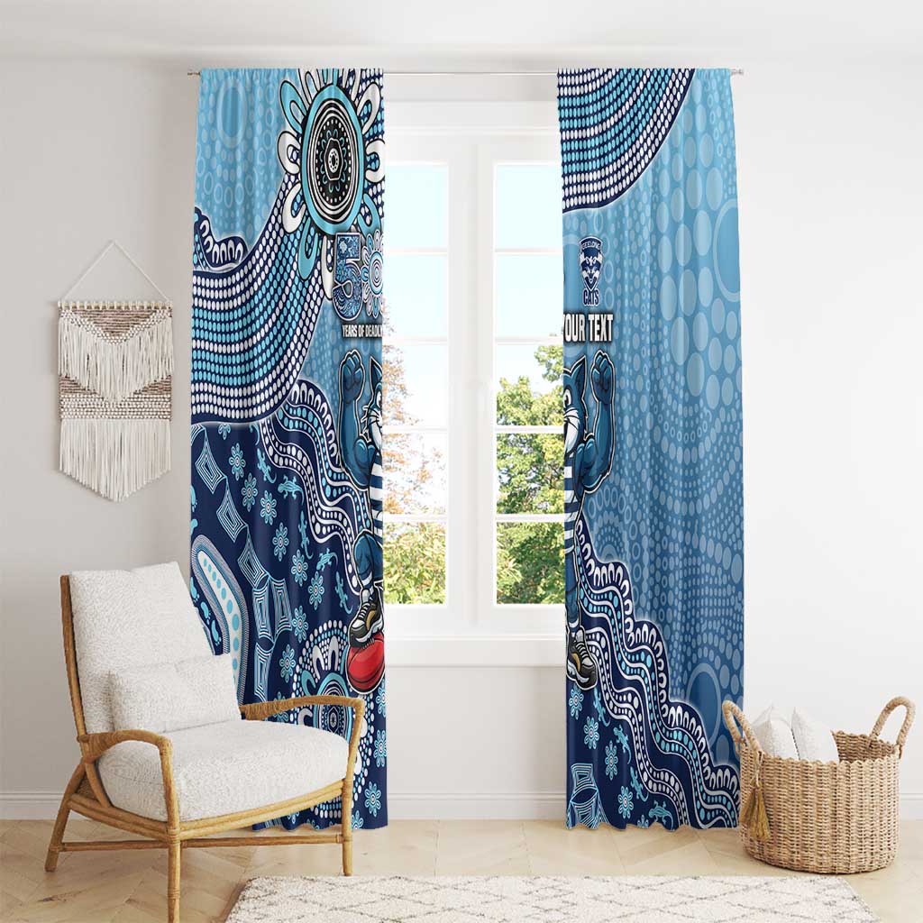 Personalized Geelong Cats Football Mascot Window Curtain Aboriginal Dot Art Style Vibrant Indigenous Pattern Design