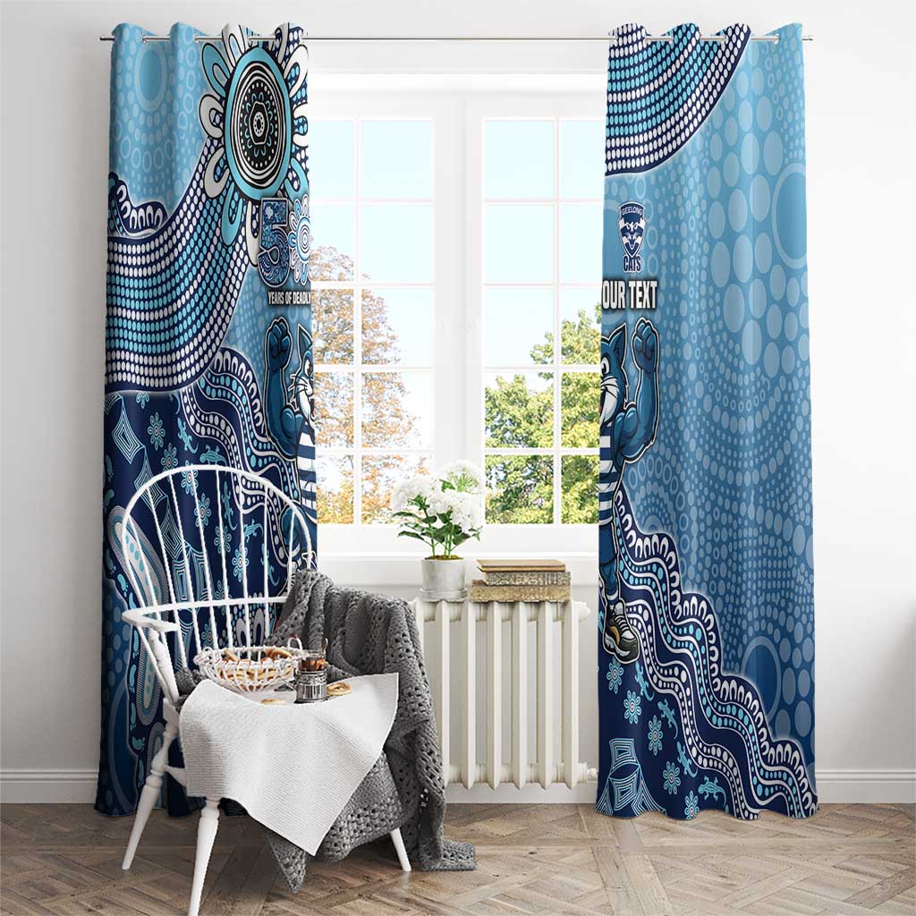 Personalized Geelong Cats Football Mascot Window Curtain Aboriginal Dot Art Style Vibrant Indigenous Pattern Design