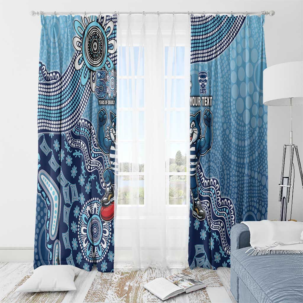 Personalized Geelong Cats Football Mascot Window Curtain Aboriginal Dot Art Style Vibrant Indigenous Pattern Design