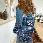 Personalized Geelong Cats Football Mascot Women Casual Shirt Aboriginal Dot Art Style Vibrant Indigenous Pattern Design