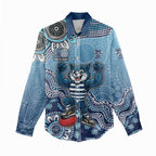 Personalized Geelong Cats Football Mascot Women Casual Shirt Aboriginal Dot Art Style Vibrant Indigenous Pattern Design