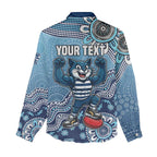 Personalized Geelong Cats Football Mascot Women Casual Shirt Aboriginal Dot Art Style Vibrant Indigenous Pattern Design